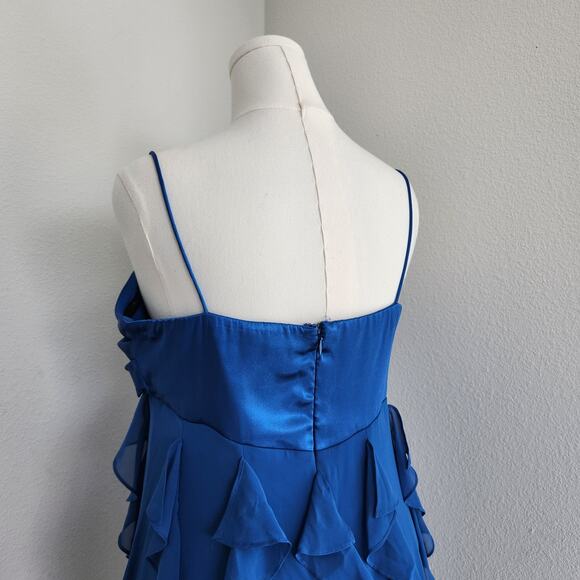 Vintage Y2K Scarlett Nite Blue Satin Ruffle Cocktail Party Dress 16 - Picture 8 of 11